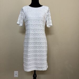 laundry by design dress women 8 lace lined short sleeve sheath retro white